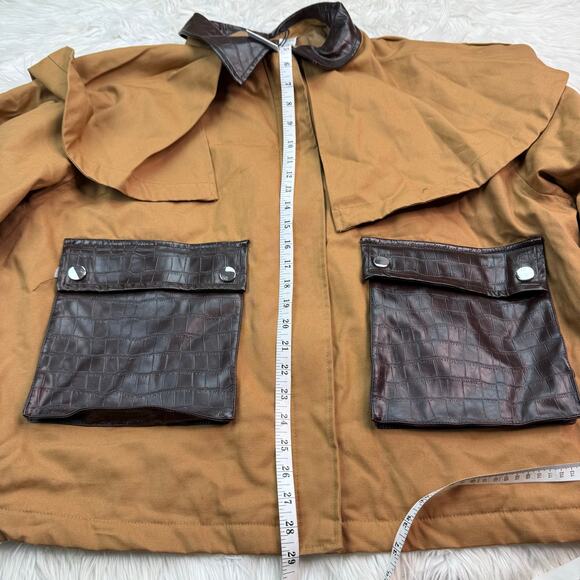 We Wore What Women's Cocoon Barn Jacket Khaki /Dark Brown Size L NWT French Girl - Picture 7 of 13